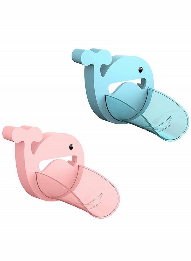 Y&D Faucet Extender, Bathroom Extension Spout Accessories, Extender Sink, for Kids Adapter Easy Assembly, Kitchen Cartoon Whale Cover, 2PCS (Blue & Pink) - Image 1