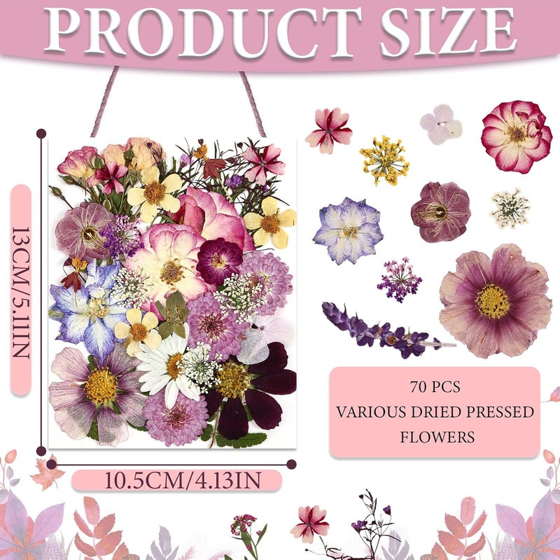 Eshow 70Pcs Dried Pressed Flowers for Crafts, Natural Dry Flowers for Resin with Tweezer for Scrapbooking DIY Art Crafts, Epoxy Jewelry Molds, Candle, Soap Making - Image 2