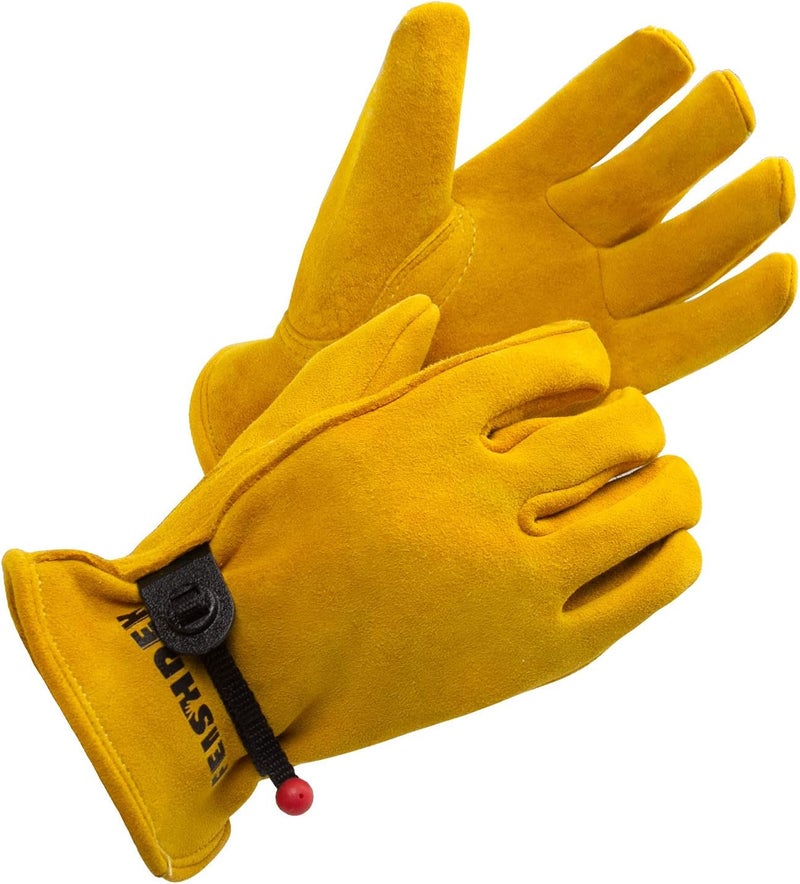 FEISHDEK Kids Work Gloves Age 2-14, Extra Soft Deerskin Suede, Durable, Flexible Toddler Youth Genuine Leather Gloves for Kids Yard Work, Working, Gardening (XL, Yellow, 12-14 Years Old) - Image 1