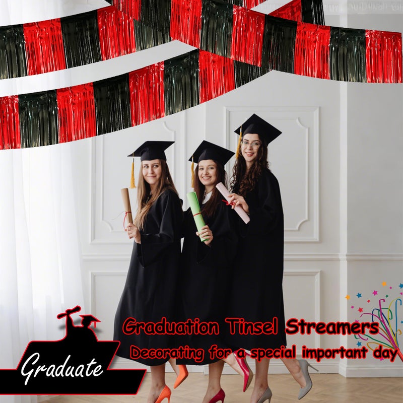 ILHSTY 4 Pack 10 Feet Black Red Parade Floats Foil Fringe Garland Metallic Tinsel Streamers Banner Fringe Curtain Banner for Halloween Graduation Homecoming Birthday Party Decorations (Black, Red) - Image 3