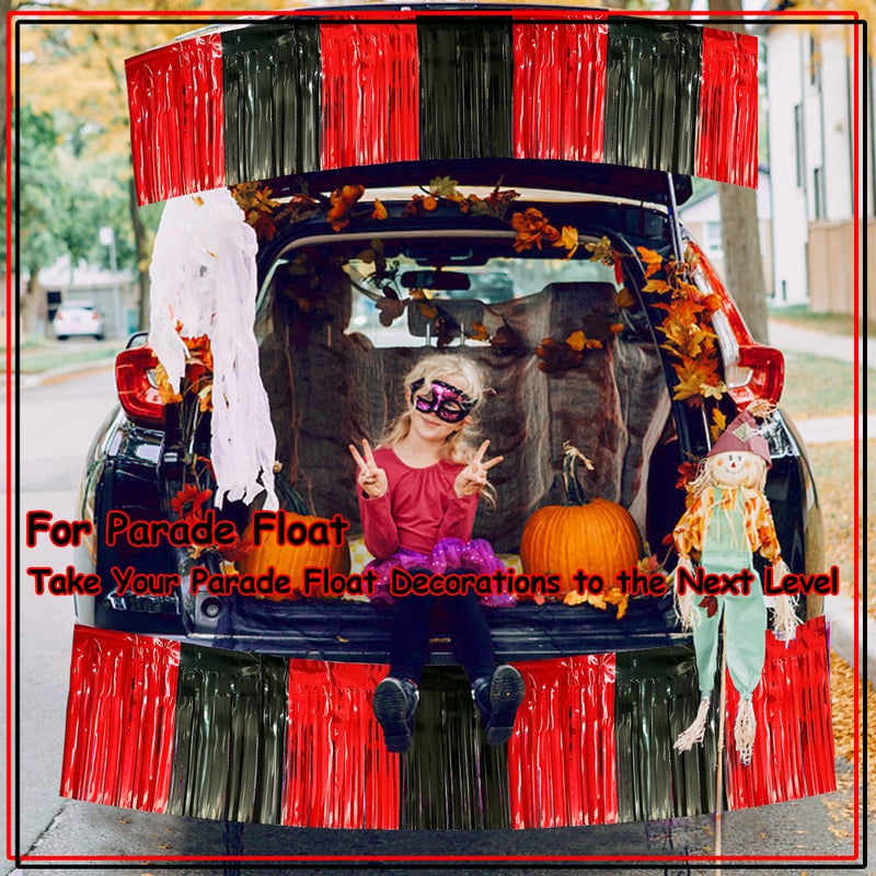 ILHSTY 4 Pack 10 Feet Black Red Parade Floats Foil Fringe Garland Metallic Tinsel Streamers Banner Fringe Curtain Banner for Halloween Graduation Homecoming Birthday Party Decorations (Black, Red) - Image 5