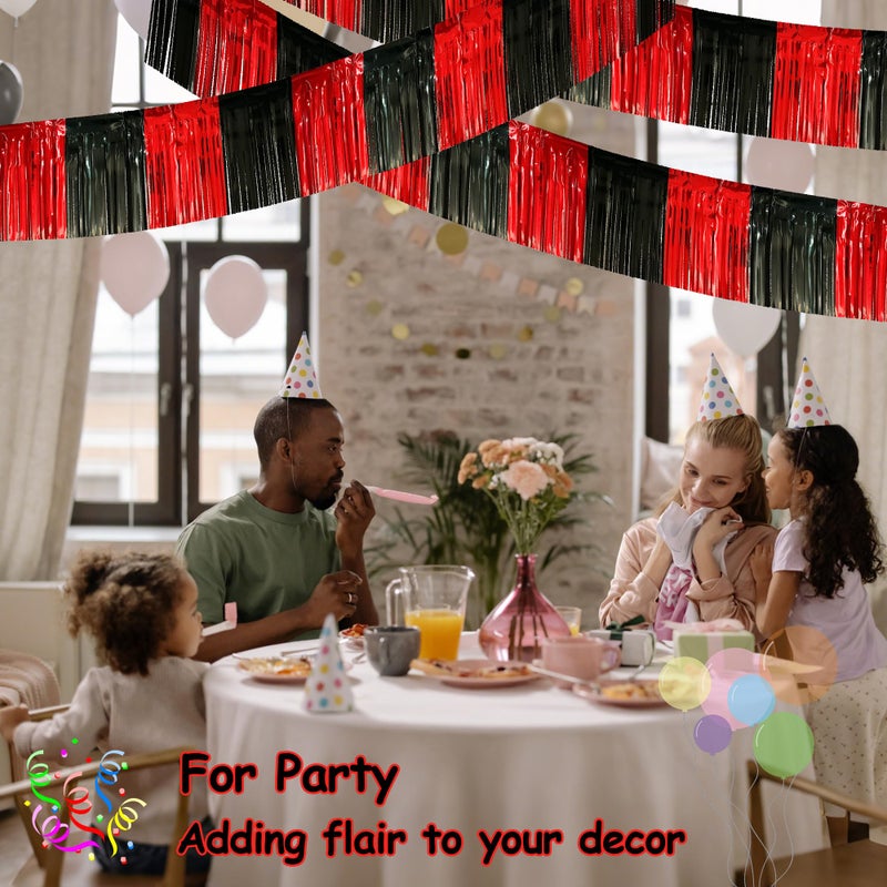 ILHSTY 4 Pack 10 Feet Black Red Parade Floats Foil Fringe Garland Metallic Tinsel Streamers Banner Fringe Curtain Banner for Halloween Graduation Homecoming Birthday Party Decorations (Black, Red) - Image 4