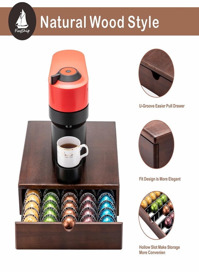 FlagShip Nespresso Vertuo Pod Drawer Storage - Elegant Wood Frame, 50 Pod Capacity - Image 3