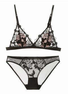 Breathable Triangle Cup Lace Bra And Panty Set Black