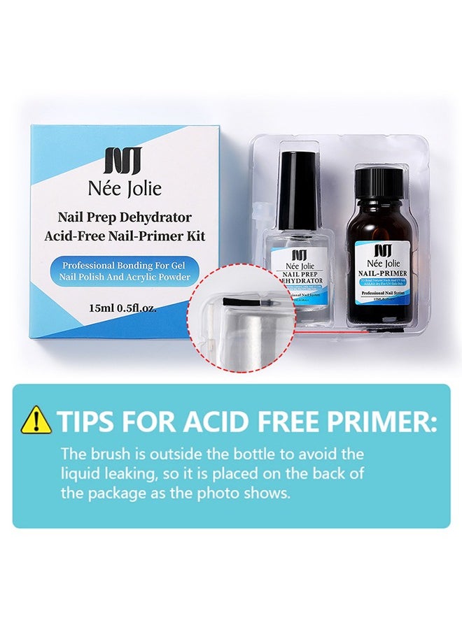 Nee Jolie - Nail Prep Dehydrator Acid-Free Nail-Primer Kit，Professional Natural Nail Prep Dehydrating and Acid Free Primer, Acrylic and Gel Nail Polish Dehydrator, Non-Acid Primer for UV Gels Quick Dry Premium Adhesive Set - Image 1