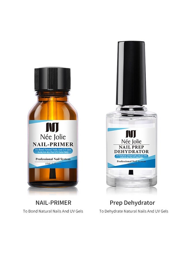 Nee Jolie - Nail Prep Dehydrator Acid-Free Nail-Primer Kit，Professional Natural Nail Prep Dehydrating and Acid Free Primer, Acrylic and Gel Nail Polish Dehydrator, Non-Acid Primer for UV Gels Quick Dry Premium Adhesive Set - Image 1