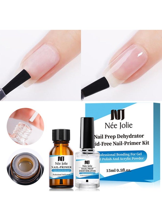 Nee Jolie - Nail Prep Dehydrator Acid-Free Nail-Primer Kit，Professional Natural Nail Prep Dehydrating and Acid Free Primer, Acrylic and Gel Nail Polish Dehydrator, Non-Acid Primer for UV Gels Quick Dry Premium Adhesive Set - Image 1