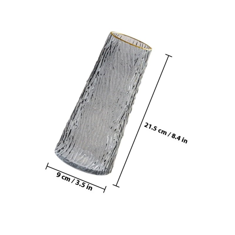 Nordic Style Glass Vase With Gold Accents 21.5cm Gray Bark Texture - Image 2