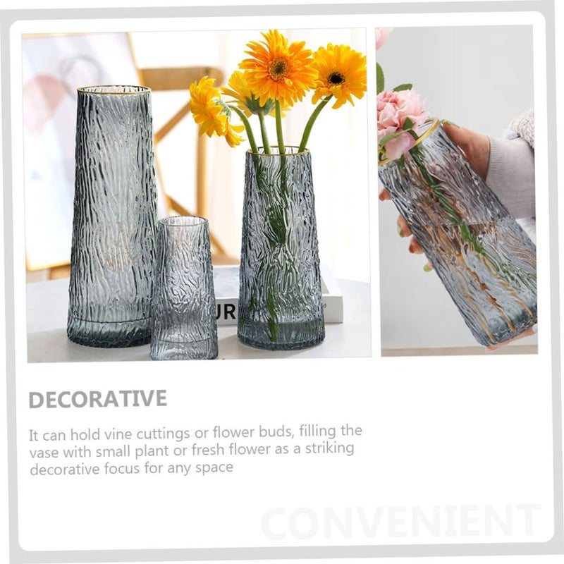 Nordic Style Glass Vase With Gold Accents 21.5cm Gray Bark Texture - Image 5