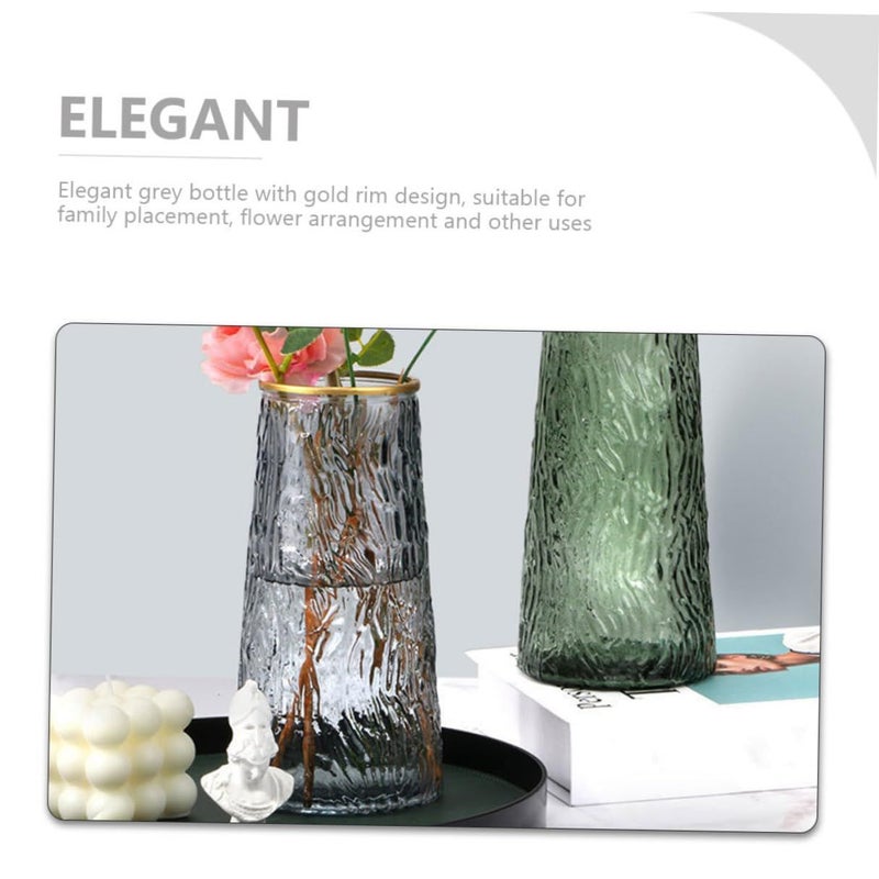 Nordic Style Glass Vase With Gold Accents 21.5cm Gray Bark Texture - Image 3