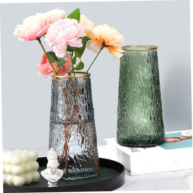 Nordic Style Glass Vase With Gold Accents 21.5cm Gray Bark Texture - Image 4