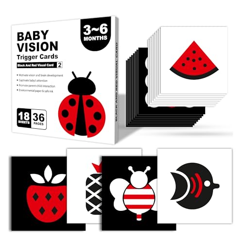 Lefan New Born Baby Essentials High Contrast Black and White Vision Flash Cards 18 Cards 36 Pages Ideal Toys for 6 to 12 Months for 0 to 18 Month Babies Books (Baby Vision Cards 3-6) - Image 1