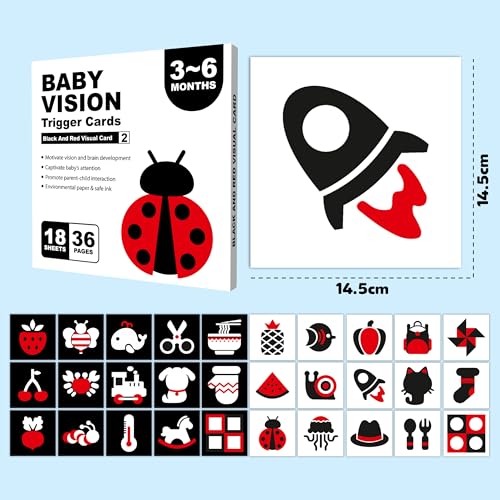 Lefan New Born Baby Essentials High Contrast Black and White Vision Flash Cards 18 Cards 36 Pages Ideal Toys for 6 to 12 Months for 0 to 18 Month Babies Books (Baby Vision Cards 3-6) - Image 4