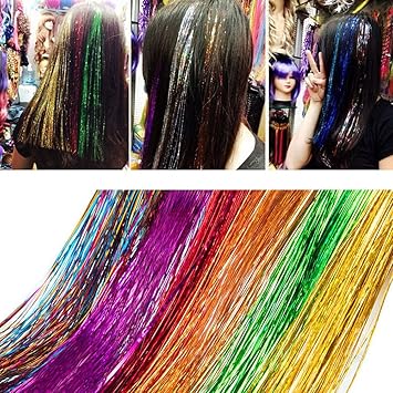 nuoshen 14 Colors 4200 Strands Hair Tinsel Extensions Shiny Colorful Straight Hair Extensions for Women Girls Party Cosplay Rainbow Synthetic Hair Extensions 366 Inches - Image 4