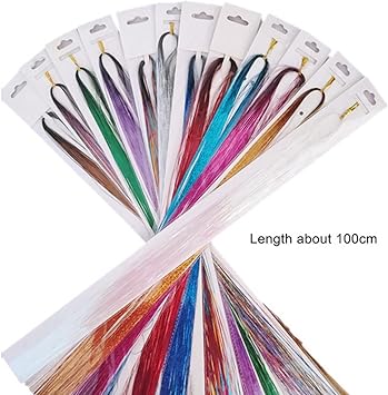 nuoshen 14 Colors 4200 Strands Hair Tinsel Extensions Shiny Colorful Straight Hair Extensions for Women Girls Party Cosplay Rainbow Synthetic Hair Extensions 366 Inches - Image 2