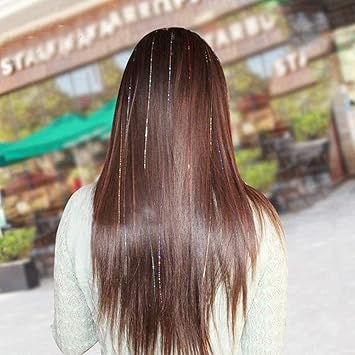 nuoshen 14 Colors 4200 Strands Hair Tinsel Extensions Shiny Colorful Straight Hair Extensions for Women Girls Party Cosplay Rainbow Synthetic Hair Extensions 366 Inches - Image 5