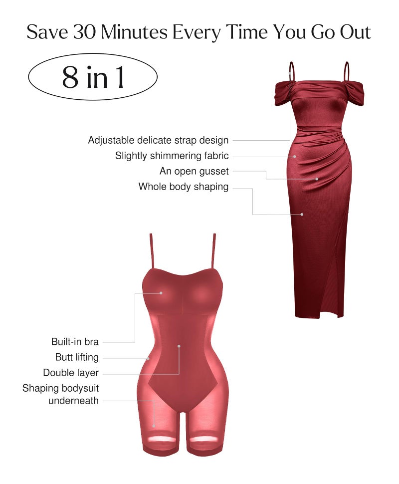 Popilush Women Shapewear Maxi Dress Ruched Off The Shoulder Bodycon Long Cocktail Formal Wedding Guest Dresses Red - Image 4