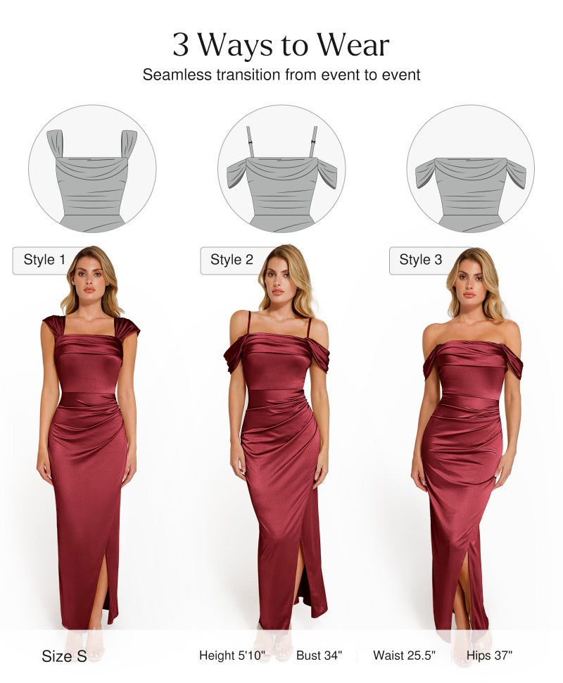Popilush Women Shapewear Maxi Dress Ruched Off The Shoulder Bodycon Long Cocktail Formal Wedding Guest Dresses Red - Image 3