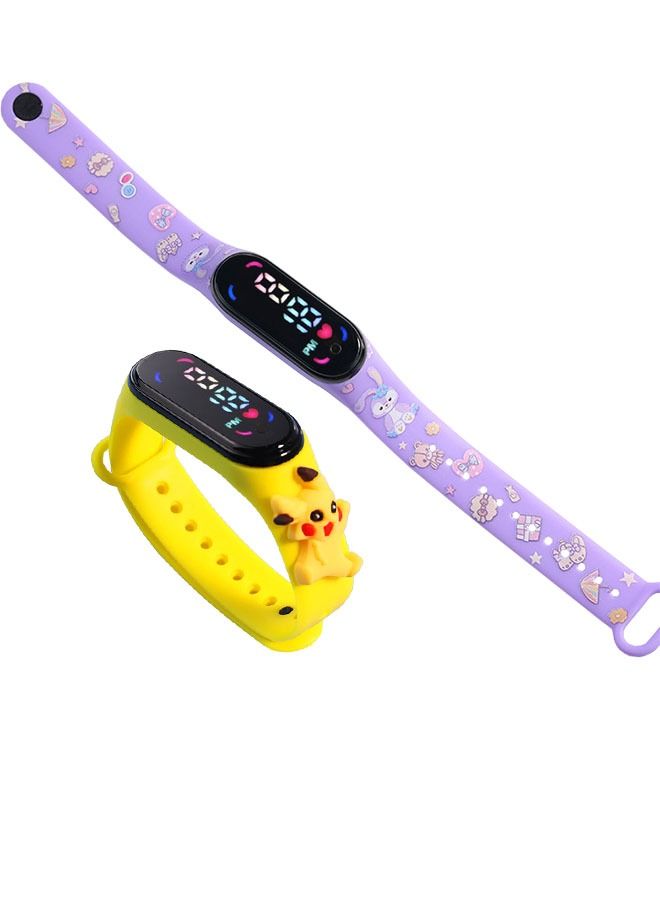 2 Pieces M7 Cartoon Kids LED Electronic Waterproof Touch Watch