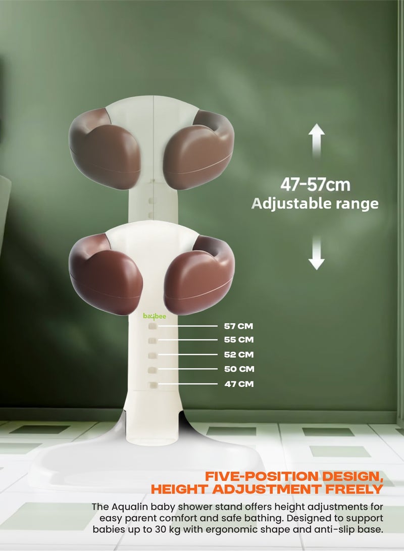 BAYBEE Foldable Baby Shower Stand with Huggable Bath Support, 5 level Adjustable Height, Anti Slip Base Portable Bath Helper for Infants & Toddlers Baby Bath Stand for Toddlers Baby Shower Stand Brown - Image 3
