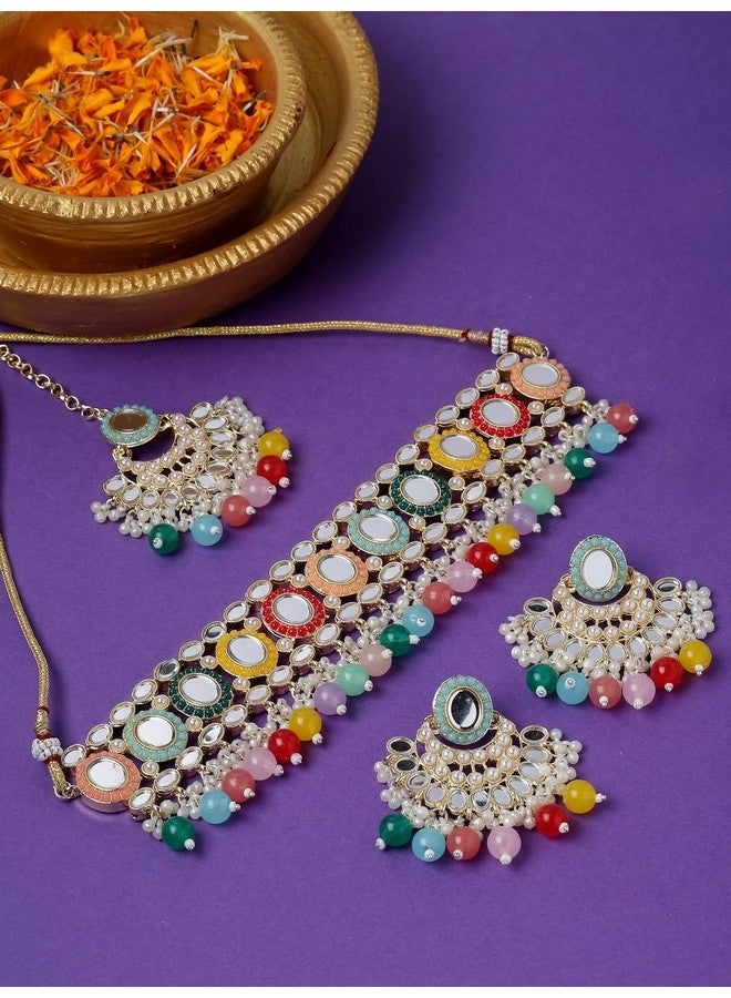 Sukkhi مجموعة مجوهرات سُكّي قلادة تشوكر أنيقة مع أقراط ومجموعة ماانتيكا للنساء - Image 2