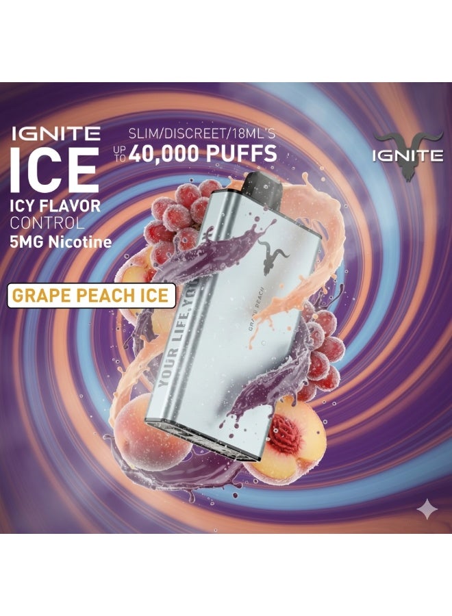 ignite Grape Peach 40000 Puffs 5mg Nicotine Rechargeable Disposable Vape - Image 2