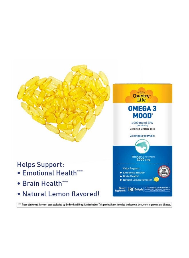 كانتري لايف مكمل زيت السمك أوميجا 3 من كانتري لايف - تركيز عالٍ من أحماض أوميجا 3 الدهنية من نوع إيكوسابنتينويك ودوكوساهيكسانويك - 2000 ملغ من زيت السمك لتحسين الصحة النفسية وتحسين المزاج، بدون طعم السمك - بنكهة الليمون الطبيعية - Image 2