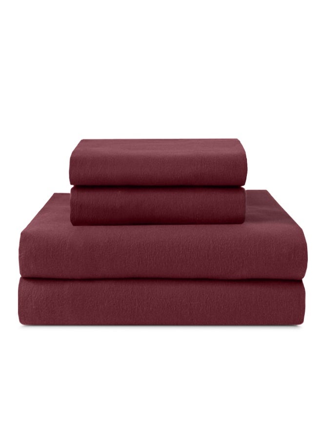 Lavish Touch Thread Count - 100% Cotton Double Brushed Flannel Sheet Set - 170 GSM Heavyweight, Deep Pockets, Pre-Shrunk & Anti-Pill, All Around Elastic – Queen - Wine - Image 1