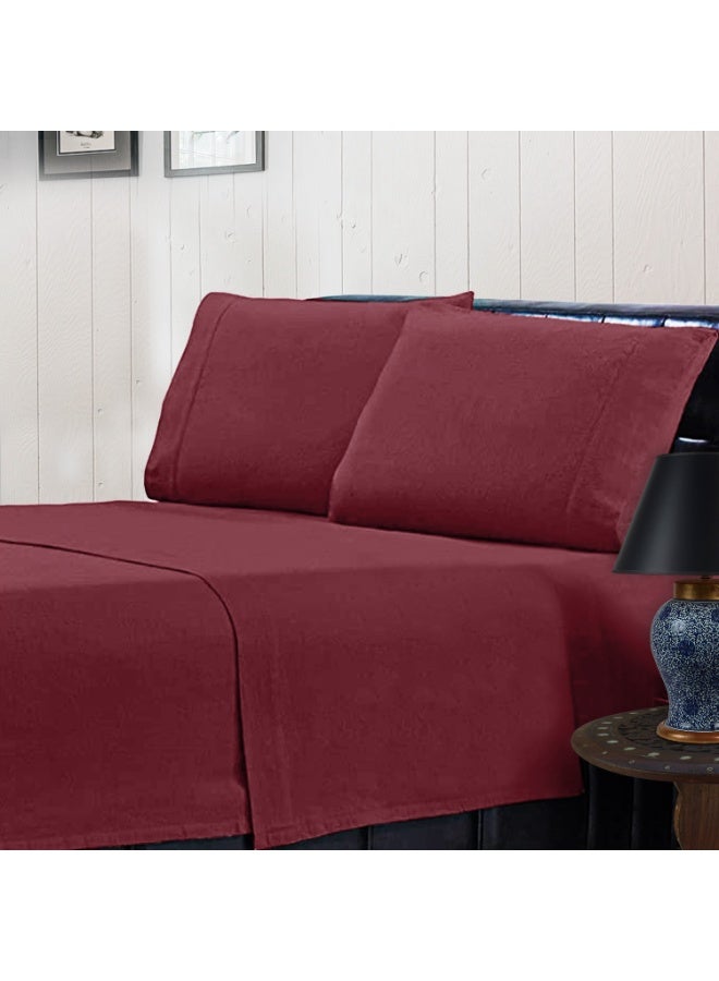 Lavish Touch Thread Count - 100% Cotton Double Brushed Flannel Sheet Set - 170 GSM Heavyweight, Deep Pockets, Pre-Shrunk & Anti-Pill, All Around Elastic – Queen - Wine - Image 4
