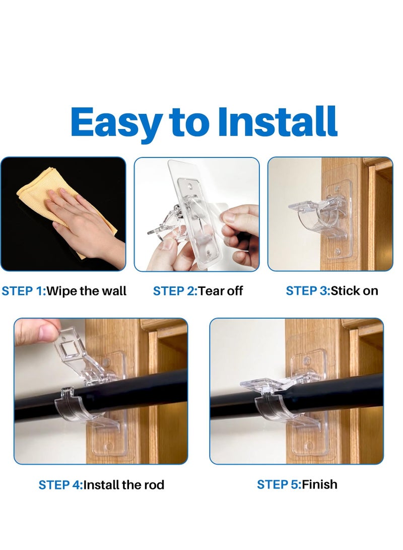 RAHAYM 2-Pack No Drill Needed Curtain Rod Holders Brackets, Self Adhesive Rod Holder Hooks, Multipurpose Nail Free Stick on Curtain Rod Hooks - Image 3