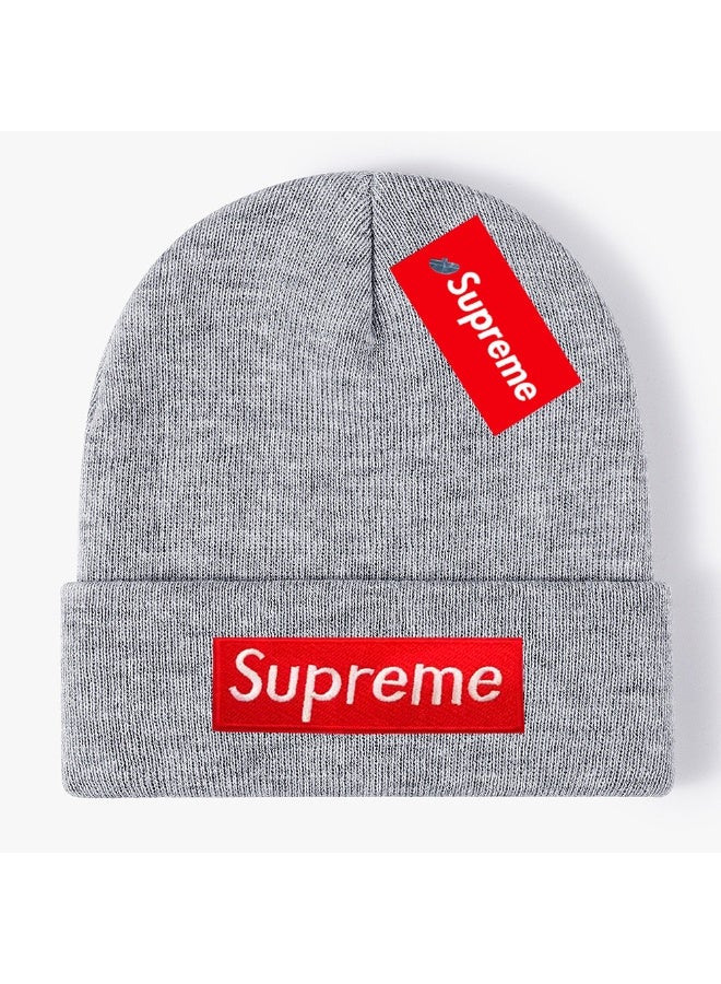 Supreme Red Box Logo Rib Knit Beanie (Heather Grey)