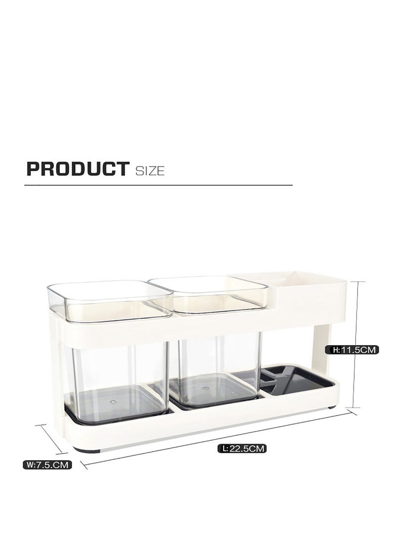 Y&D Toothbrush Holder with Cup and Toothpaste for Bathroom Vanity Shelves Storage Base 2 Cups Stand Mouthwash Rack, White - Image 2