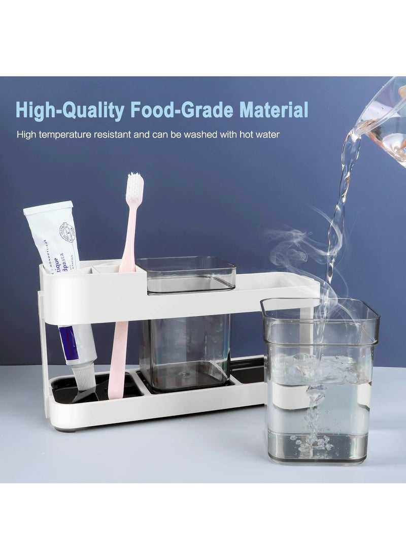 Y&D Toothbrush Holder with Cup and Toothpaste for Bathroom Vanity Shelves Storage Base 2 Cups Stand Mouthwash Rack, White - Image 5