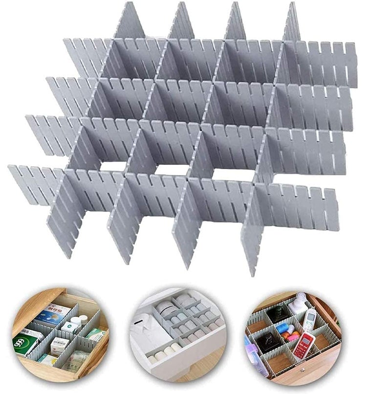 APRAS 3 IN 1 Plastic Adjustable Storage Organizer Drawer Divider for Home Kitchen for Makeup Tools Kitchen Cutlery Office Desk Clinic Bedroom 24 PCS Multicolor Pink White and Blue - Image 1
