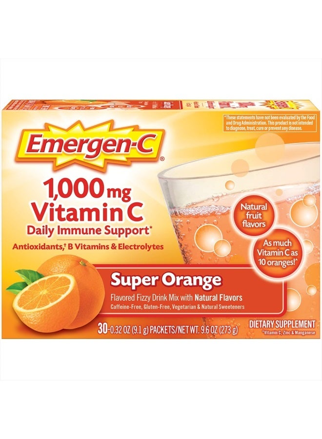 Emergen-C 1000mg Vitamin C Powder for Daily Immune Support Caffeine Free Vitamin C Supplements with Zinc and Manganese, B Vitamins and Electrolytes, Super Orange Flavor - 30 Count - Image 1