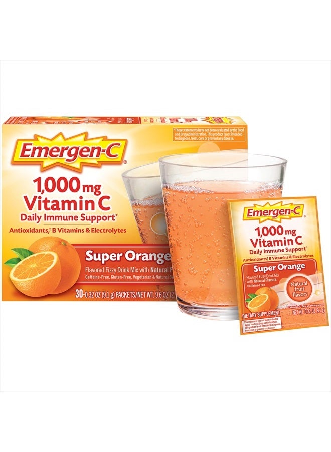 Emergen-C 1000mg Vitamin C Powder for Daily Immune Support Caffeine Free Vitamin C Supplements with Zinc and Manganese, B Vitamins and Electrolytes, Super Orange Flavor - 30 Count - Image 4
