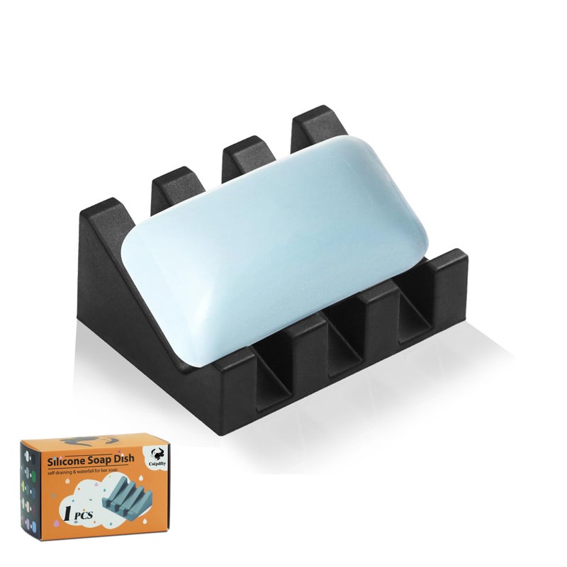 Coipdfty Self Draining Soap Dish Holder,Silicone Soap Dish,for Bathroom,Kitchen, Spongesï¼ŒCan Extend Soap Lifeï¼ŒKeep Soap Bars Dry and Easy Cleaning (Black,1-Pack) - Image 1
