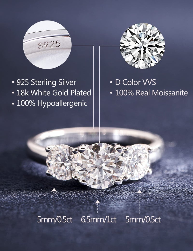 IMOLOVE Moissanite Engagement Ring,Moissanite Rings for Women Couples, 2CT Lab Created Simulated Round Diamond Engagement Rings-7 - Image 2