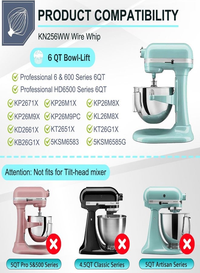 Kainasch وعاء خلط من الفولاذ المقاوم للصدأ سعة 6 كوارت ومضرب K256WW بديل لوعاء خلاط KitchenAid سعة 5.5-6 كوارت - مضرب سلكي سداسي ووعاء خلط مع غطاء لملحقات خلاطات KitchenAid - Image 2