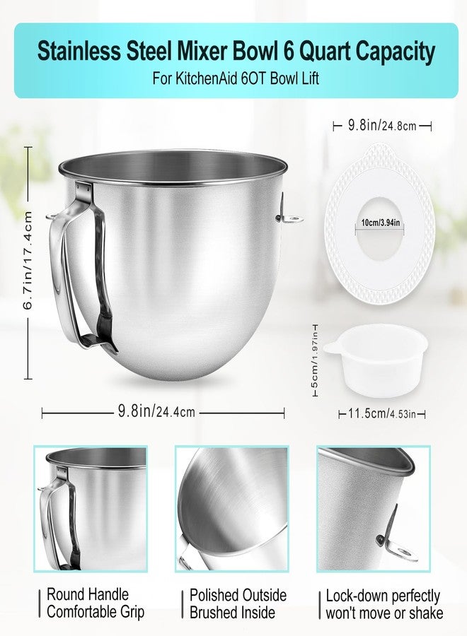 Kainasch وعاء خلط من الفولاذ المقاوم للصدأ سعة 6 كوارت ومضرب K256WW بديل لوعاء خلاط KitchenAid سعة 5.5-6 كوارت - مضرب سلكي سداسي ووعاء خلط مع غطاء لملحقات خلاطات KitchenAid - Image 4