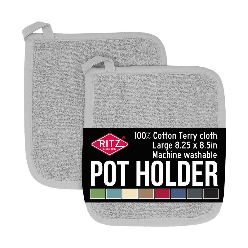 RITZ Terry Potholder & Hot Pad: Unparalleled Heat Resistant, Durable 100% Cotton â€“ Ergonomically Designed for Optimal Grip â€“ Easy-Care Machine Washable â€“ 2-Pack, Titanium - Image 1