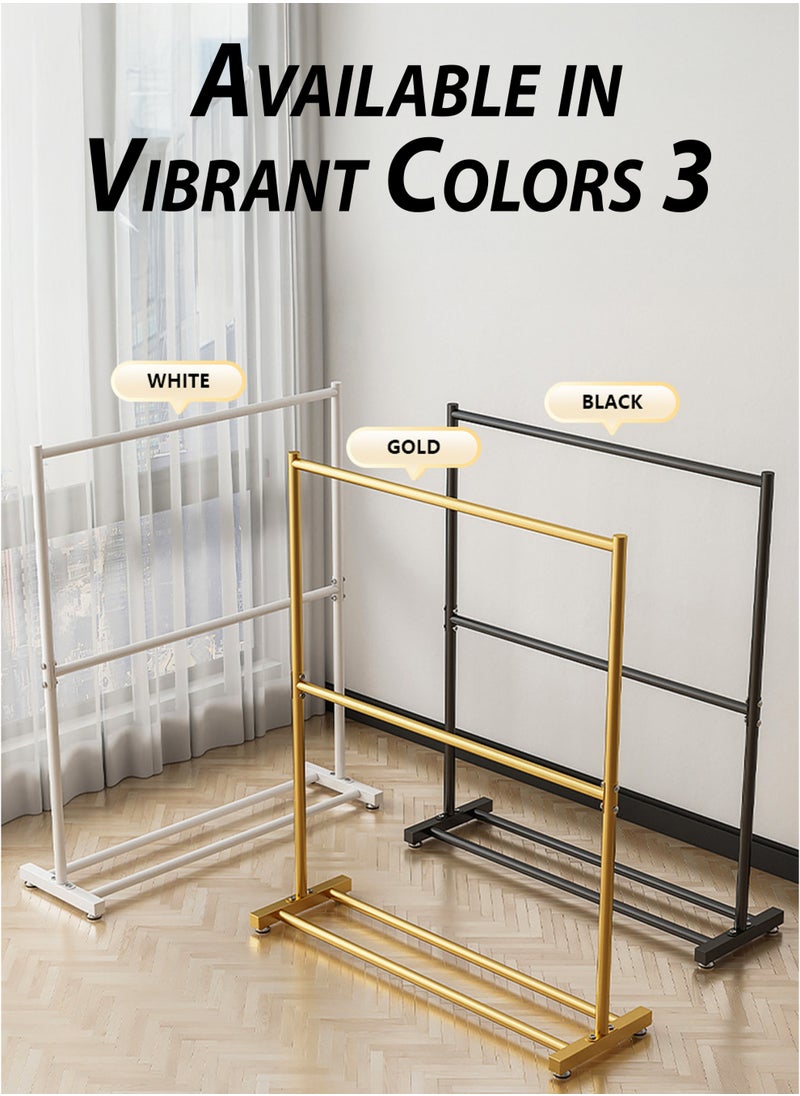 DBLEW - Double Rod Clothing Rack Heavy Duty Dual Layer Clothes Drying Stand Garment Organizer Open Armoire with 2 Tier Hanger Rails and Bottom Storage Shelf, Strong 25mm Steel Pipes, 70kg Load Large Capacity Featuring Two Horizontal Bars for Hanging Clothes, Laundry Room, Balcony, Bedroom Sheets, Quilts, Blanket, Coats, Skirts, Shirts, Hats, Sweaters Holder 100cm - Image 1