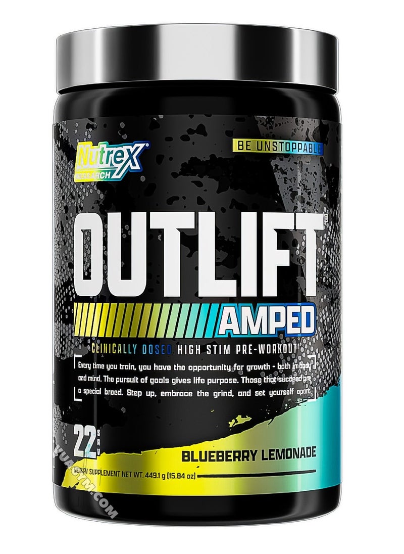 Nutrex Research Outlift Amped High Stim Pre Workout  BlueberryLemonade 22 servings 449.1g  - Image 1