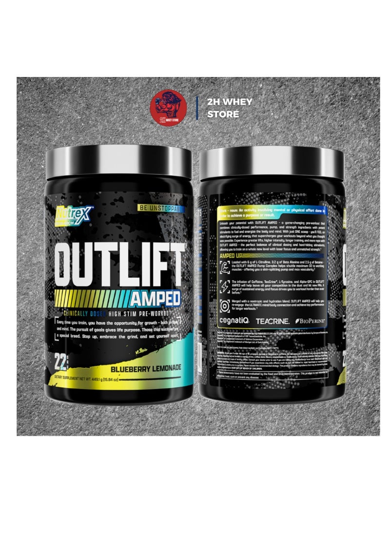 Nutrex Research Outlift Amped High Stim Pre Workout  BlueberryLemonade 22 servings 449.1g  - Image 2