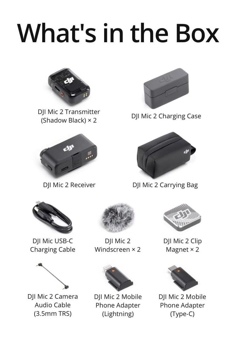 dji - DJI Mic 2 (2 TX + 1 RX + Charging Case), All-in-one Wireless Microphone, Intelligent Noise Cancelling, 32-bit Float Internal Recording, 250m (820 ft.) Range, Microphone for iPhone, Android, Camera - Image 1