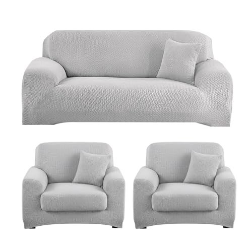 B BESTILO Sofa Cover 3 Seater and 2 Seater Fully Covered Universal 5 Seater Sofa Cover Non-Slip Sticky Elastic Stretchable Sofa Set Imported Slipcover Protector (Grey Emboss, Five Seater (3+1+1)) - Image 1