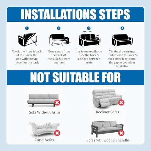 B BESTILO Sofa Cover 3 Seater and 2 Seater Fully Covered Universal 5 Seater Sofa Cover Non-Slip Sticky Elastic Stretchable Sofa Set Imported Slipcover Protector (Grey Emboss, Five Seater (3+1+1)) - Image 5
