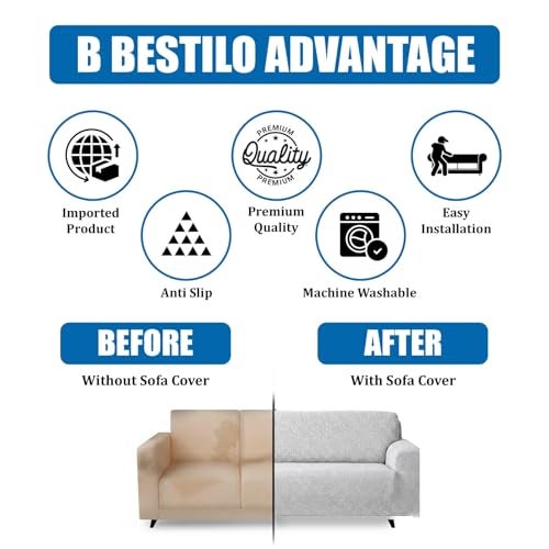 B BESTILO Sofa Cover 3 Seater and 2 Seater Fully Covered Universal 5 Seater Sofa Cover Non-Slip Sticky Elastic Stretchable Sofa Set Imported Slipcover Protector (Grey Emboss, Five Seater (3+1+1)) - Image 3