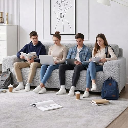 B BESTILO Sofa Cover 3 Seater and 2 Seater Fully Covered Universal 5 Seater Sofa Cover Non-Slip Sticky Elastic Stretchable Sofa Set Imported Slipcover Protector (Grey Emboss, Five Seater (3+1+1)) - Image 2