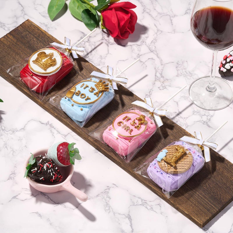 RomanticBaking 50 مجموعة من أكياس حلوى رايس كريسبي الشفافة مع شريط أبيض وقوس وعصا وأكياس شفافة من السيلوفان المسطحة لحلوى الأرز كريسبي وحقيبة تقديم الهدايا (أبيض) - Image 5